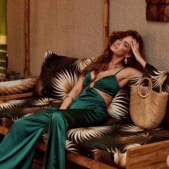 12th Tribe Audrey Emerald Satin Jumpsuit - medium - Picture 2 of 12